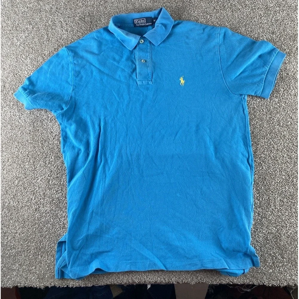 Polo Ralph Lauren Solid Light Blue Polo Shirt Mens M Cotton Yellow Pony Preppy